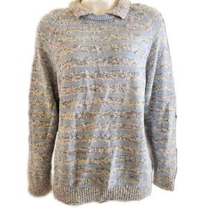 Fox collection men's large vintage sweater collared pullover blue grey striped